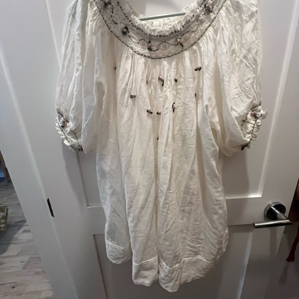 Free People White Embroidered Peasant Top